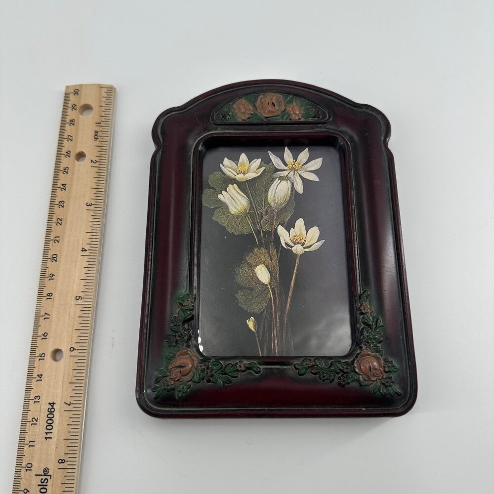 Vintage Floral Resin Burgandy Green Easel Back Decorative Frame 5x7" - Picture 4 of 6